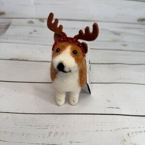 Felted Wool Corgi Dog Reindeer Antlers Christmas Tree Pet Ornament Wondershop
